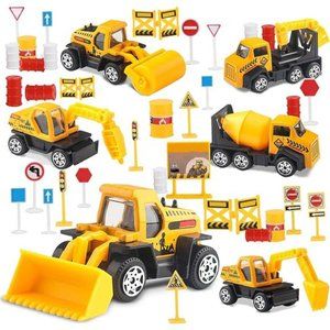 28 PCS Construction Toys Construction Cake Topper, Small Construction Vehicles